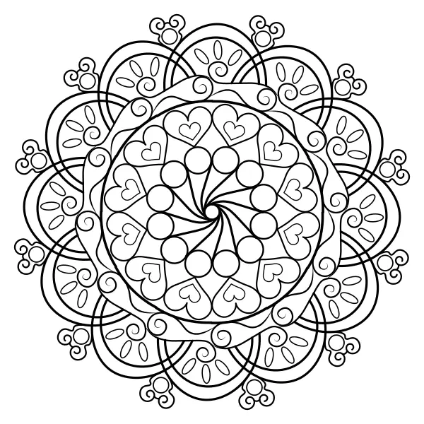 Mandala mit Herzchen | Online-Malvorlagen für Kinder