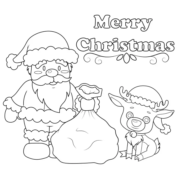 Der Weihnachtsmann mit seinem Rentierstärchen | Online-Malvorlagen für Kinder