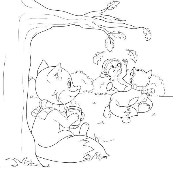 Eine Fuchsfamilie | Online-Malvorlagen für Kinder