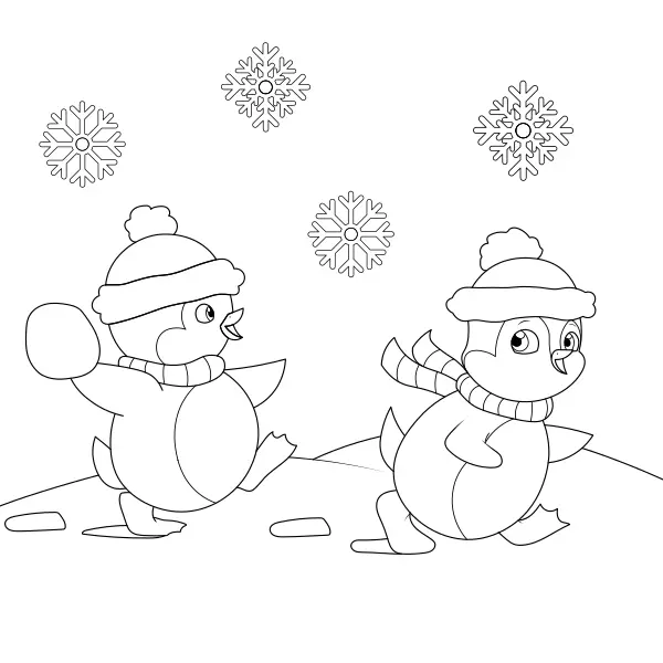 Pinguin-Schneeballschlacht | Online-Malvorlagen für Kinder