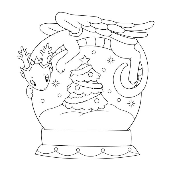 Ein Drache auf einer Weihnachtskugel | Online-Malvorlagen für Kinder
