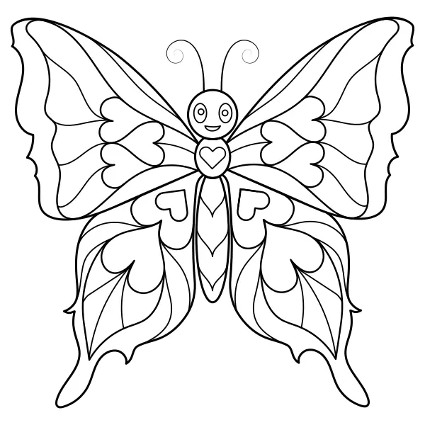 Mandala – Herzförmiger Schmetterling | Online-Malvorlagen für Kinder