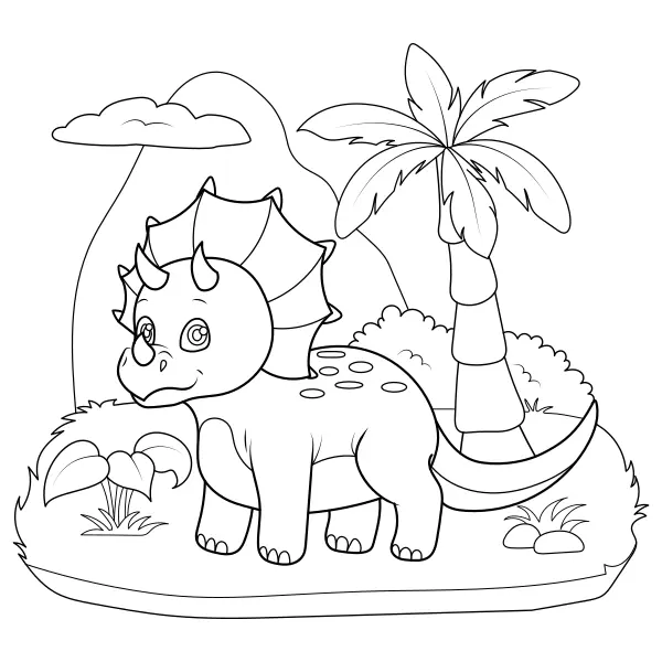 Der kleine Dinosaurier Triceratops | Online-Malvorlagen für Kinder