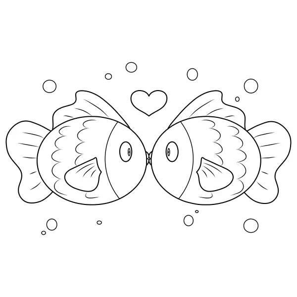 Verliebte Fische | Online-Malvorlagen für Kinder