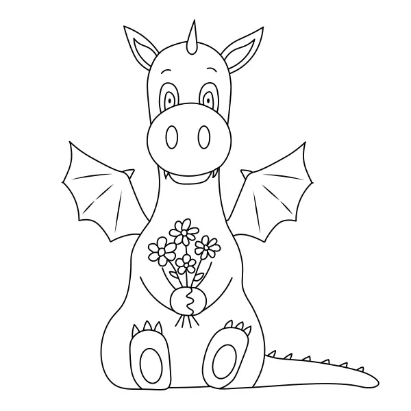 Drachen mit Blumen | Online-Malvorlagen für Kinder