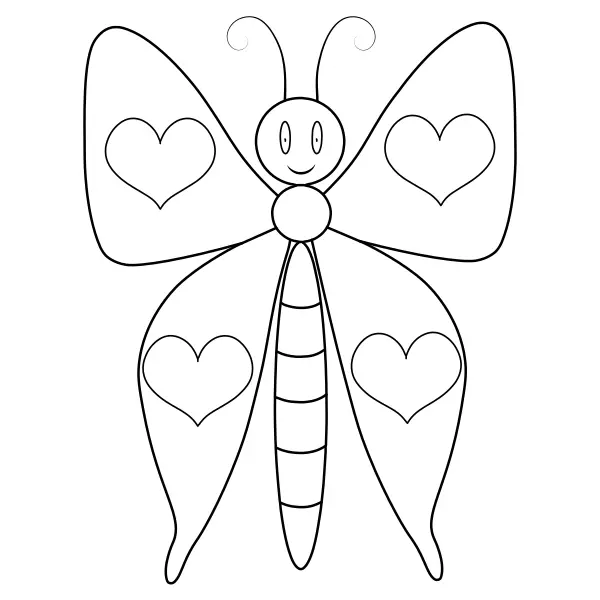 Schmetterling mit herzförmigen Flügeln | Online-Malvorlagen für Kinder