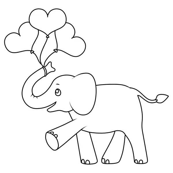 Ein Elefant mit Herzballons | Online-Malvorlagen für Kinder