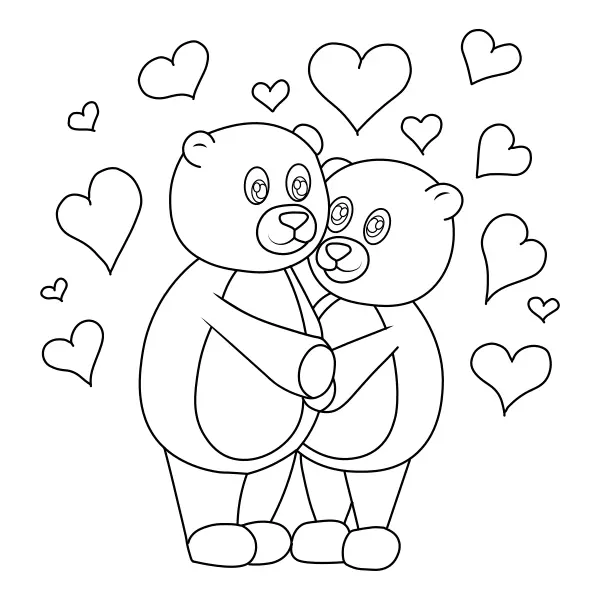 Verliebte Teddybären | Online-Malvorlagen für Kinder