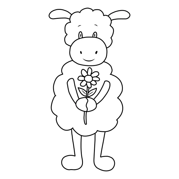 Ein Schaf mit einer Blume | Online-Malvorlagen für Kinder