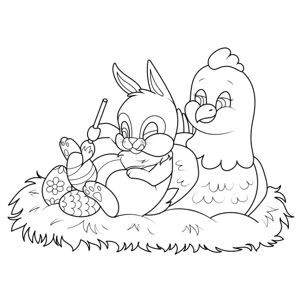 Der Hase bemalt Eier | Online-Malvorlagen für Kinder