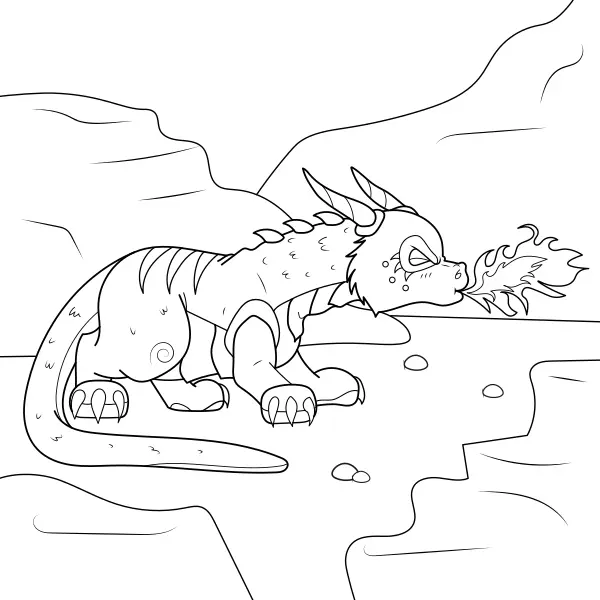 Der Drache spuckt Feuer | Online-Malvorlagen für Kinder