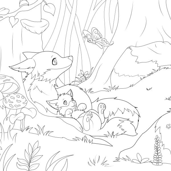 Füchse im Wald | Online-Malvorlagen für Kinder