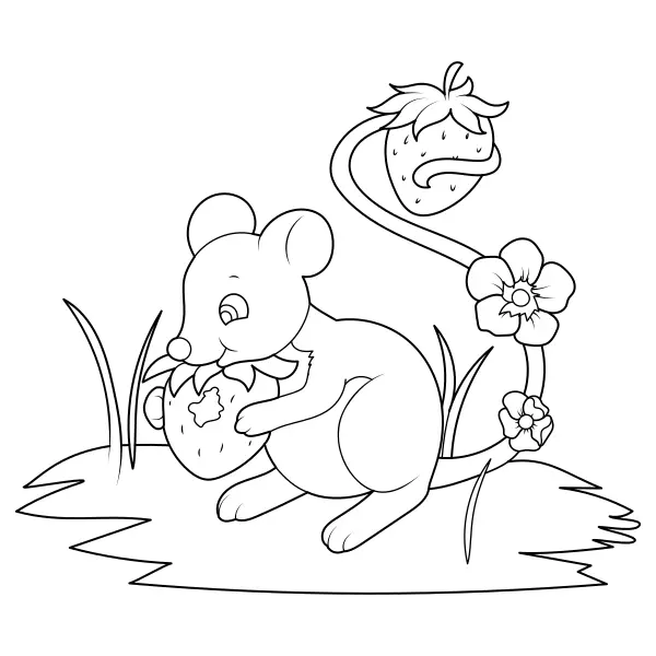 Maus mit Erdbeere | Online-Malvorlagen für Kinder