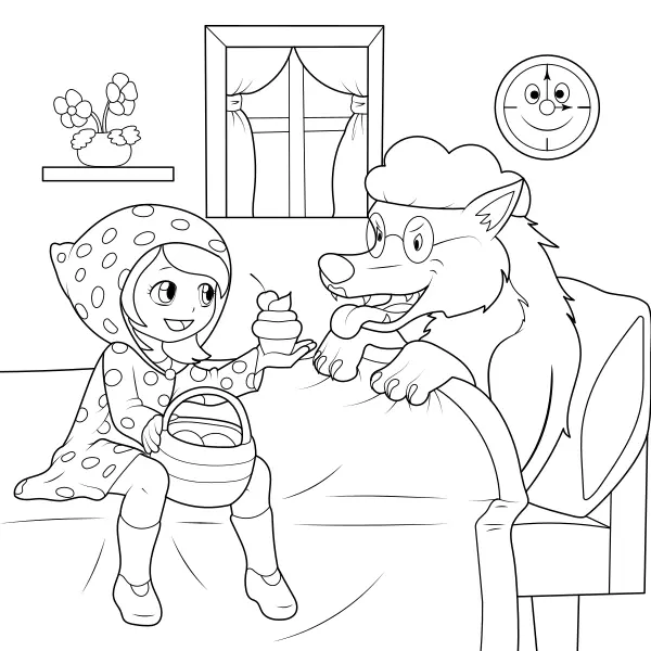 Rotkäppchen und der Wolf | Online-Malvorlagen für Kinder
