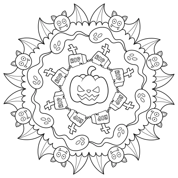 Halloween-Mandala | Online-Malvorlagen für Kinder