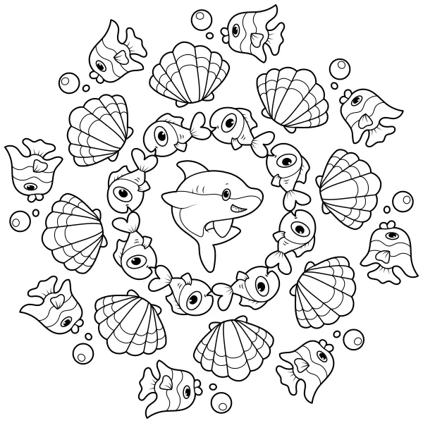 Das Haifisch-Mandala | Online-Malvorlagen für Kinder