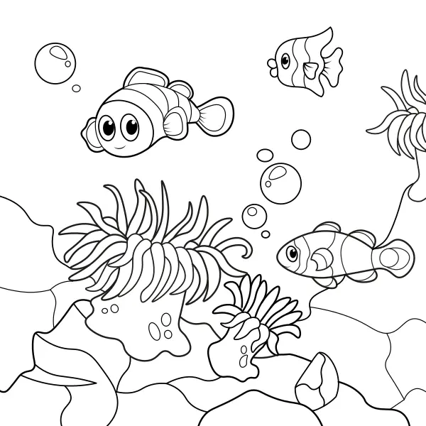 Clownfisch und Anemone | Online-Malvorlagen für Kinder