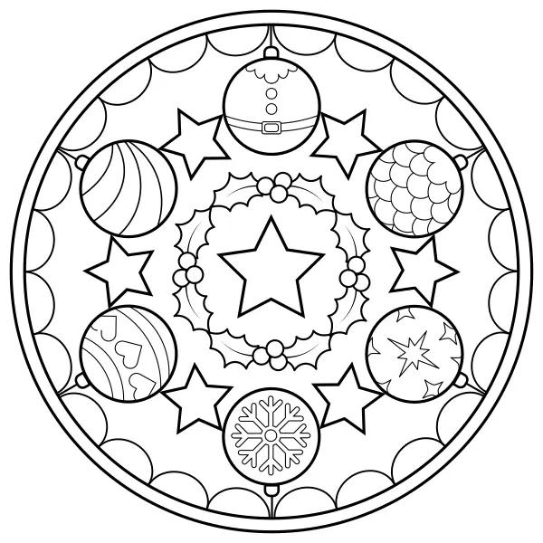 Mandala mit Weihnachtskugeln | Online-Malvorlagen für Kinder
