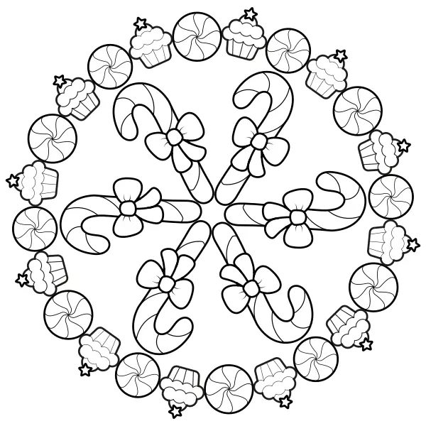 Süßigkeiten-Mandala | Online-Malvorlagen für Kinder