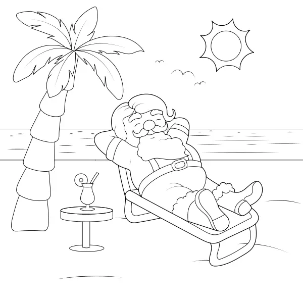 Der Weihnachtsmann im Urlaub | Online-Malvorlagen für Kinder