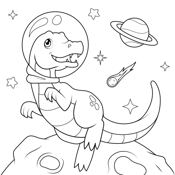 Ein Dinosaurier im Weltall | Online-Malvorlagen für Kinder