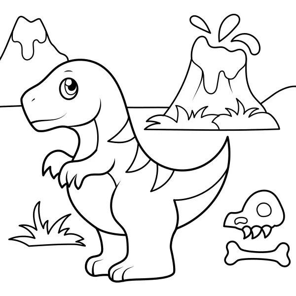 Der Dinosaurier und der Vulkan | Online-Malvorlagen für Kinder