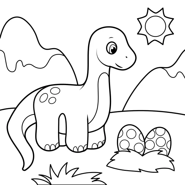 Der Dinosaurier bewacht die Eier | Online-Malvorlagen für Kinder