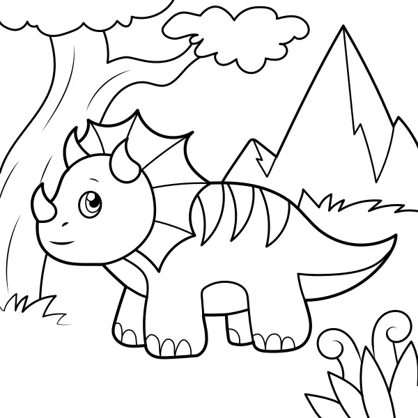 Dinosaurier – Kleiner Triceratops | Online-Malvorlagen für Kinder