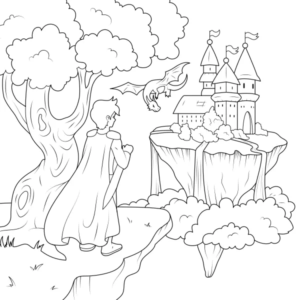 Das Schloss in den Wolken | Online-Malvorlagen für Kinder