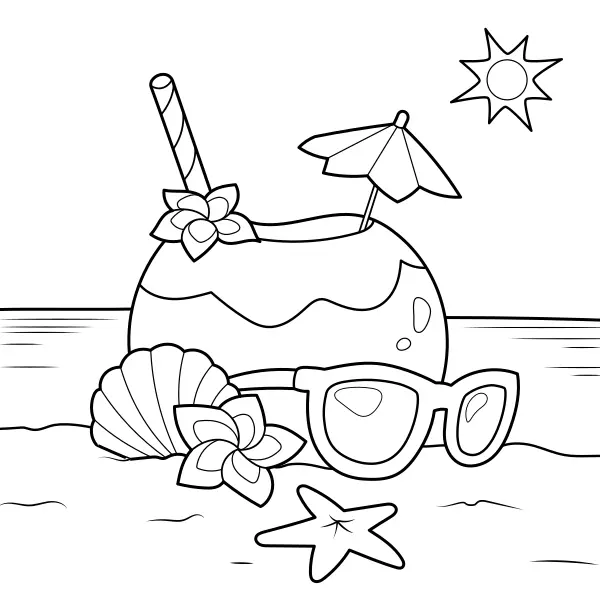 Kokosgetränk am Strand | Online-Malvorlagen für Kinder
