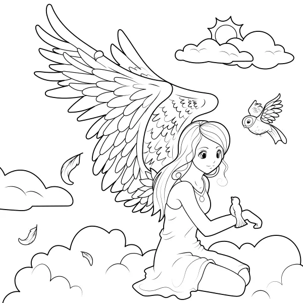Ein Engel in den Wolken | Online-Malvorlagen für Kinder