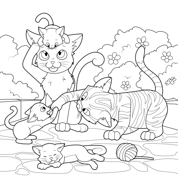 Die Katzenfamilie | Online-Malvorlagen für Kinder