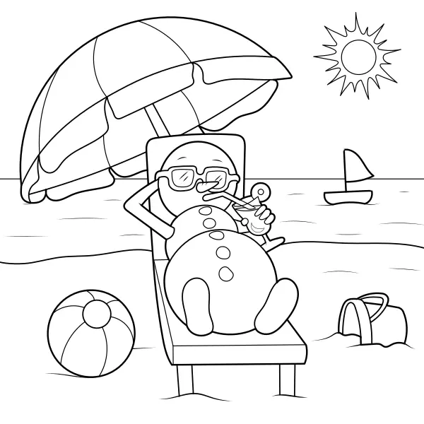 Ein Schneemann am Strand | Online-Malvorlagen für Kinder