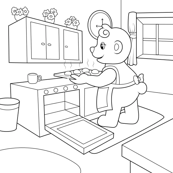Der Bär backt Kuchen | Online-Malvorlagen für Kinder