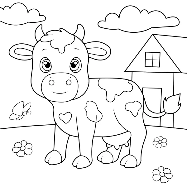 Eine Kuh auf der Wiese | Online-Malvorlagen für Kinder