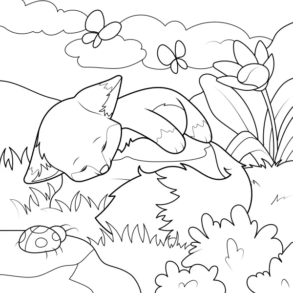 Der schlafende Fuchs | Online-Malvorlagen für Kinder