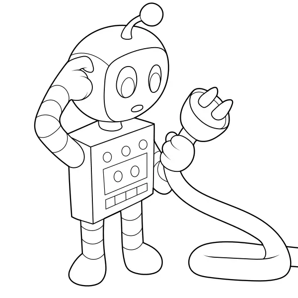 Roboter mit Stecker | Online-Malvorlagen für Kinder