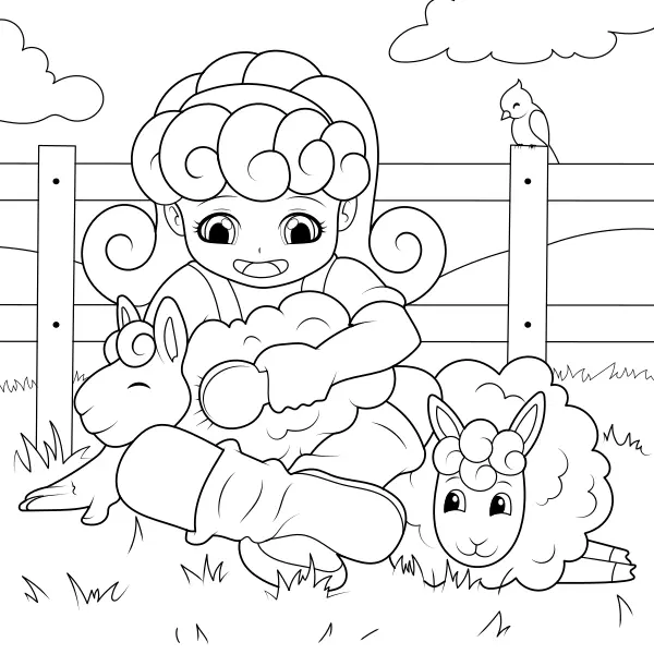 Ein Mädchen kämmt Schafe | Online-Malvorlagen für Kinder