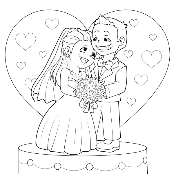 Das Hochzeitspaar | Online-Malvorlagen für Kinder