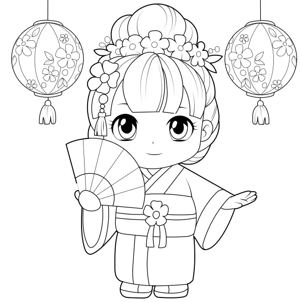 Die kleine Geisha | Online-Malvorlagen für Kinder
