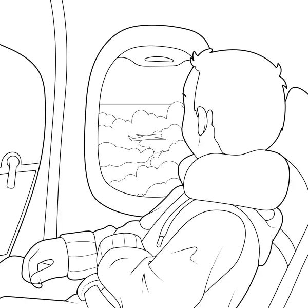 Der Junge im Flugzeug | Online-Malvorlagen für Kinder