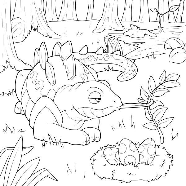Ein Stegosaurus im Wald | Online-Malvorlagen für Kinder