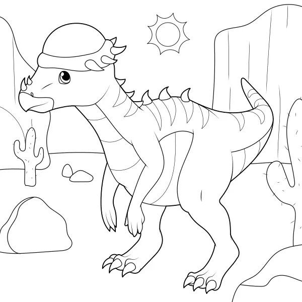 Ein Pachycephalosaurus in der Wüste | Online-Malvorlagen für Kinder