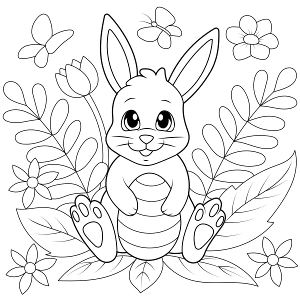 Osterhase, Ei und Blumen | Online-Malvorlagen für Kinder