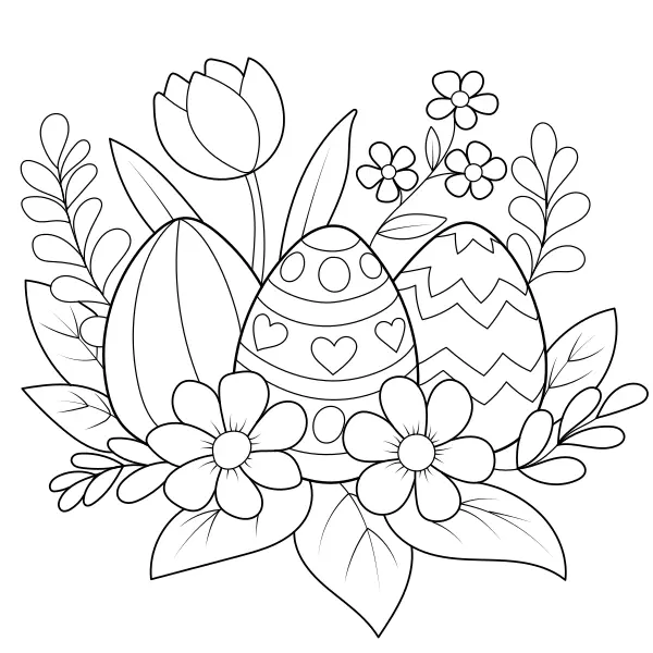 Ostereier zwischen Blumen | Online-Malvorlagen für Kinder