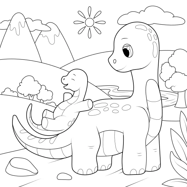 Die Dinosaurier spielen | Online-Malvorlagen für Kinder