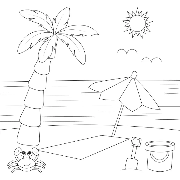 Strand mit Sonnenschirm | Online-Malvorlagen für Kinder