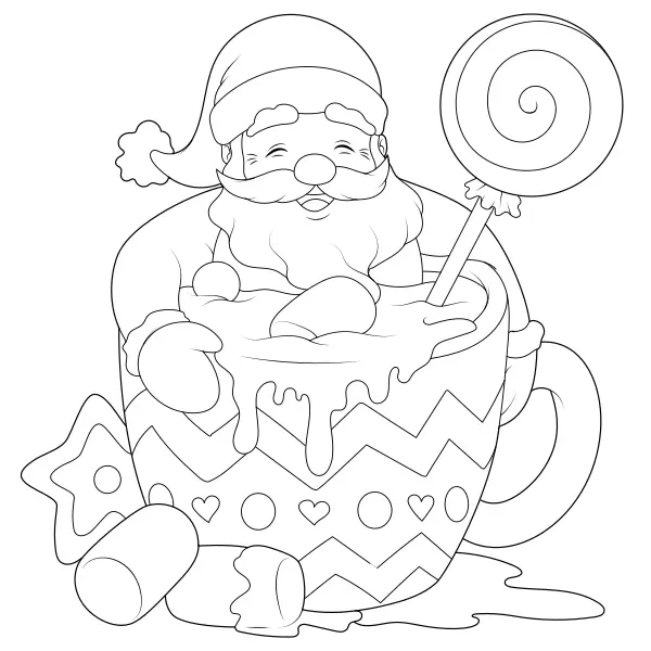 Der Weihnachtsmann in einem süßen Becher | Online-Malvorlagen für Kinder