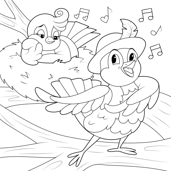 Ein Vogel singt ein Lied | Online-Malvorlagen für Kinder