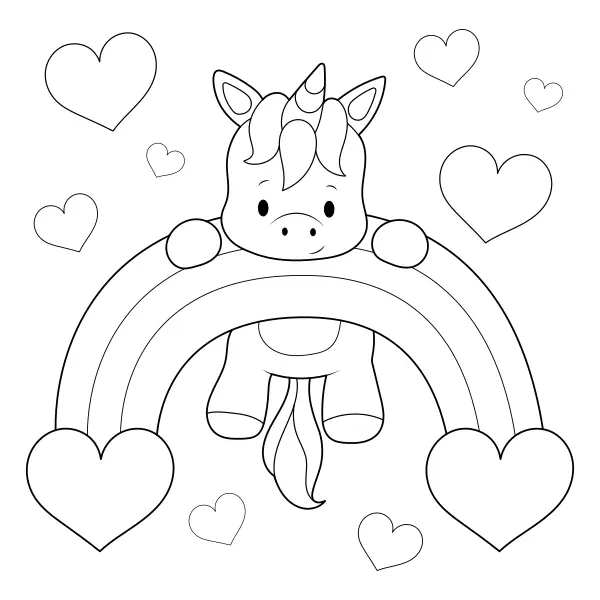 Ein Einhorn mit Herzen | Online-Malvorlagen für Kinder